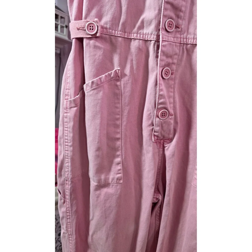 Pistola Pink Cotton Utility Jumpsuit Short Sleeve Wide Leg Suit Small - Picture 7 of 9